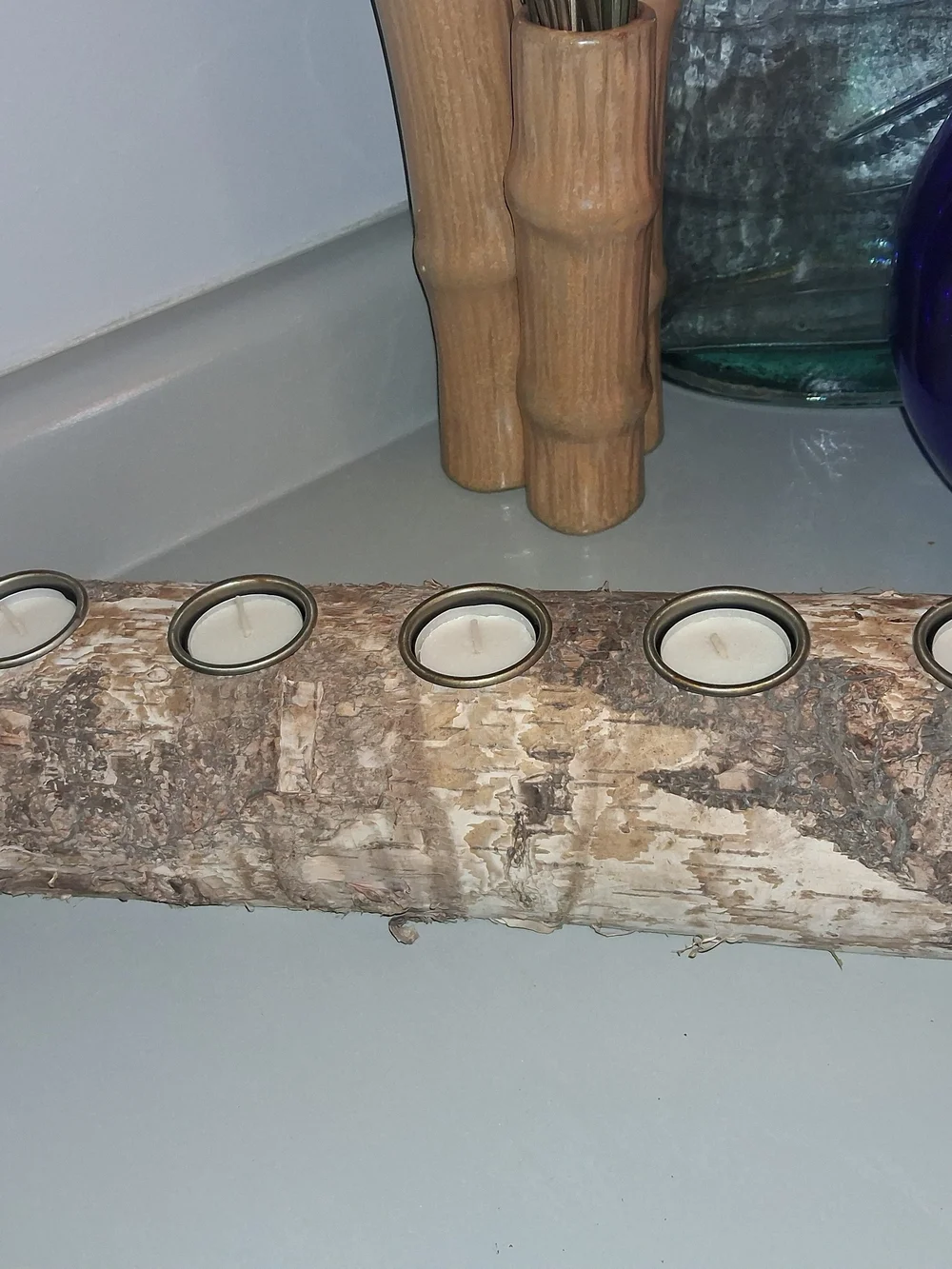 Rustic Birch Log Tea Light Candle Holder - Natural Brown